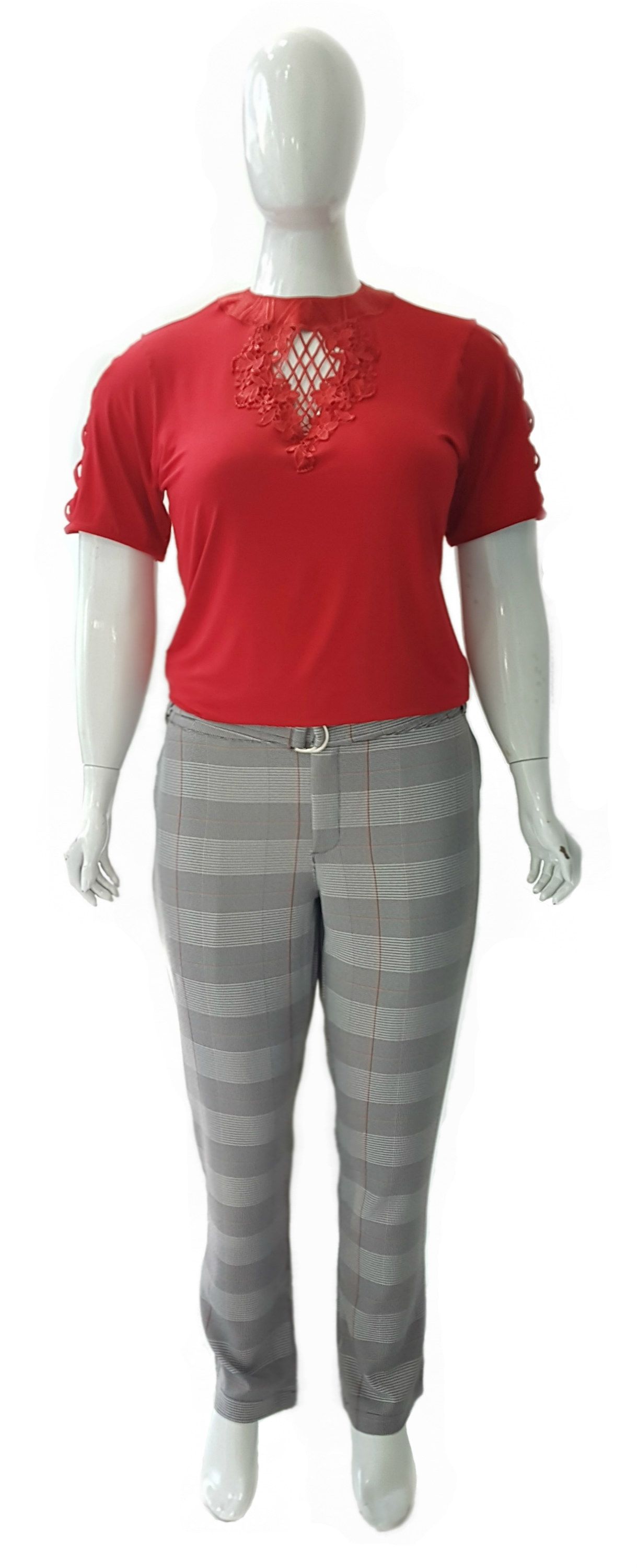 Calça Plus Size Social Xadrez com Elastano Ref 03075